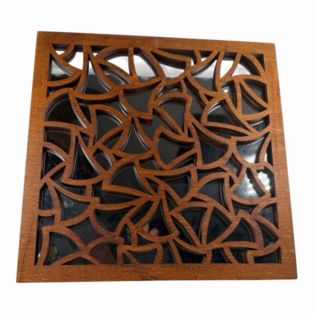 Pier 1 One Imports Mirror Square Brown Wood 14"  Frame Wall Vintage‎ Abstract